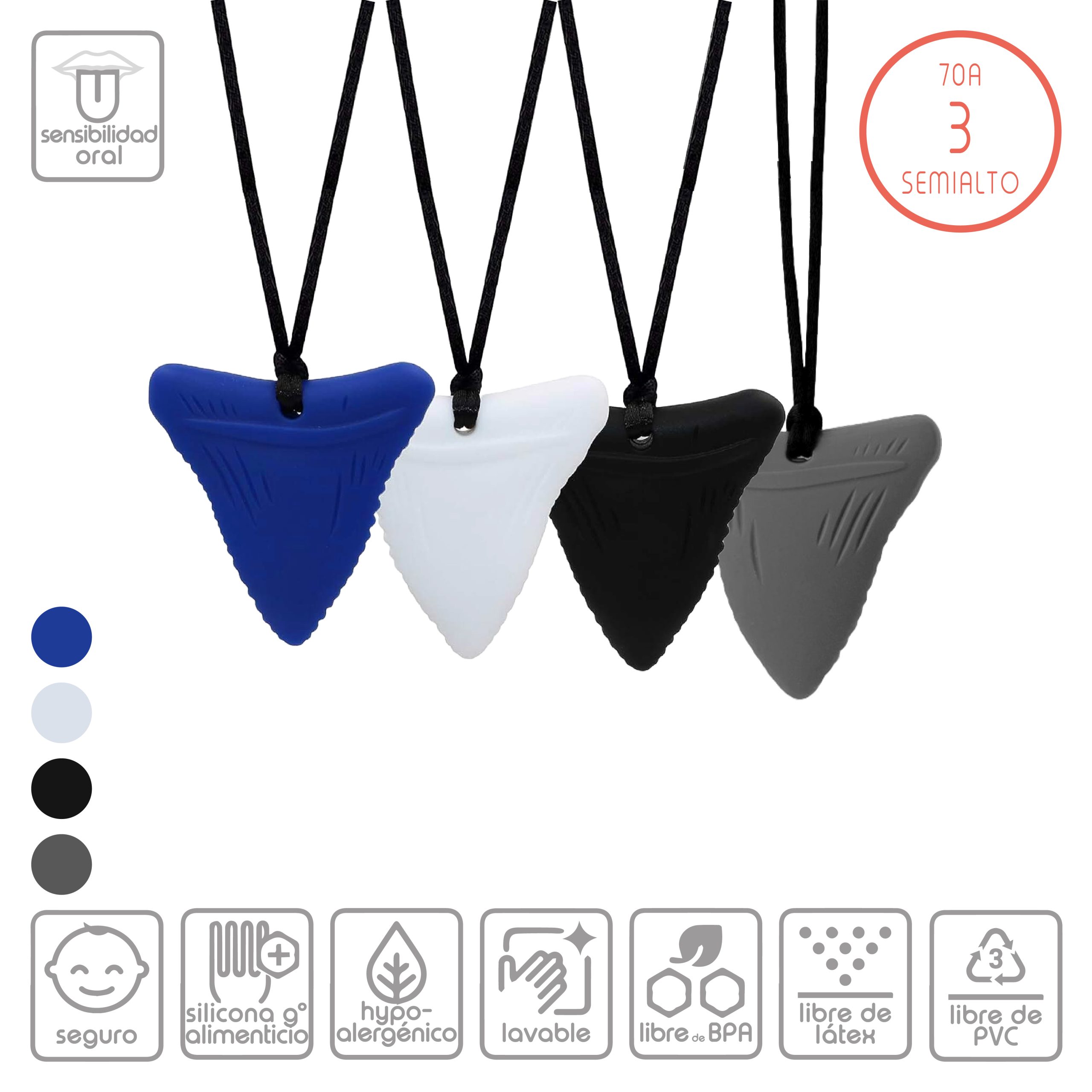 Mordedor sensorial collar tiburon nivel 3 semi alto