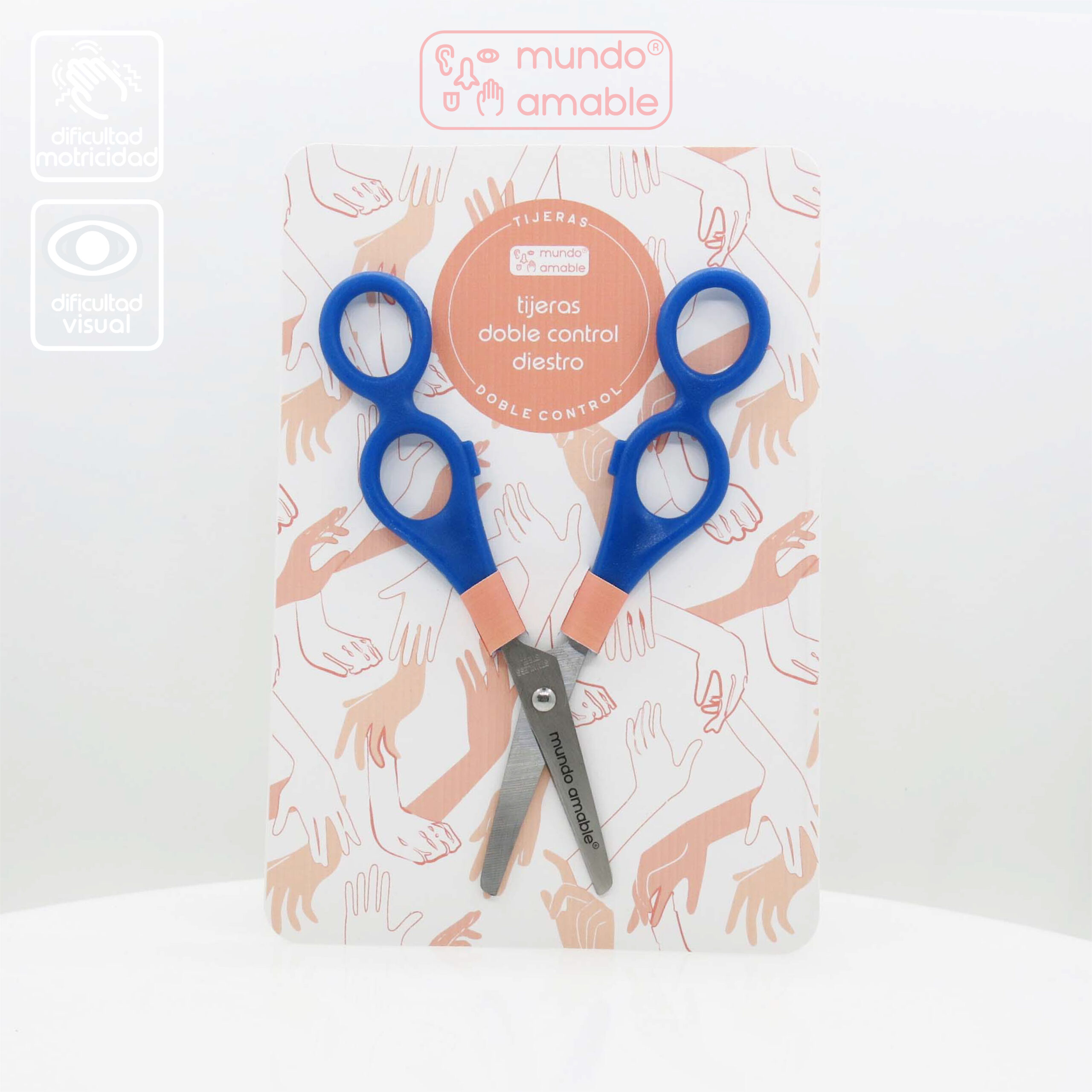 Tijeras doble control mundo amable motricidad ciego temblor discapacidad asistida aprendizaje
