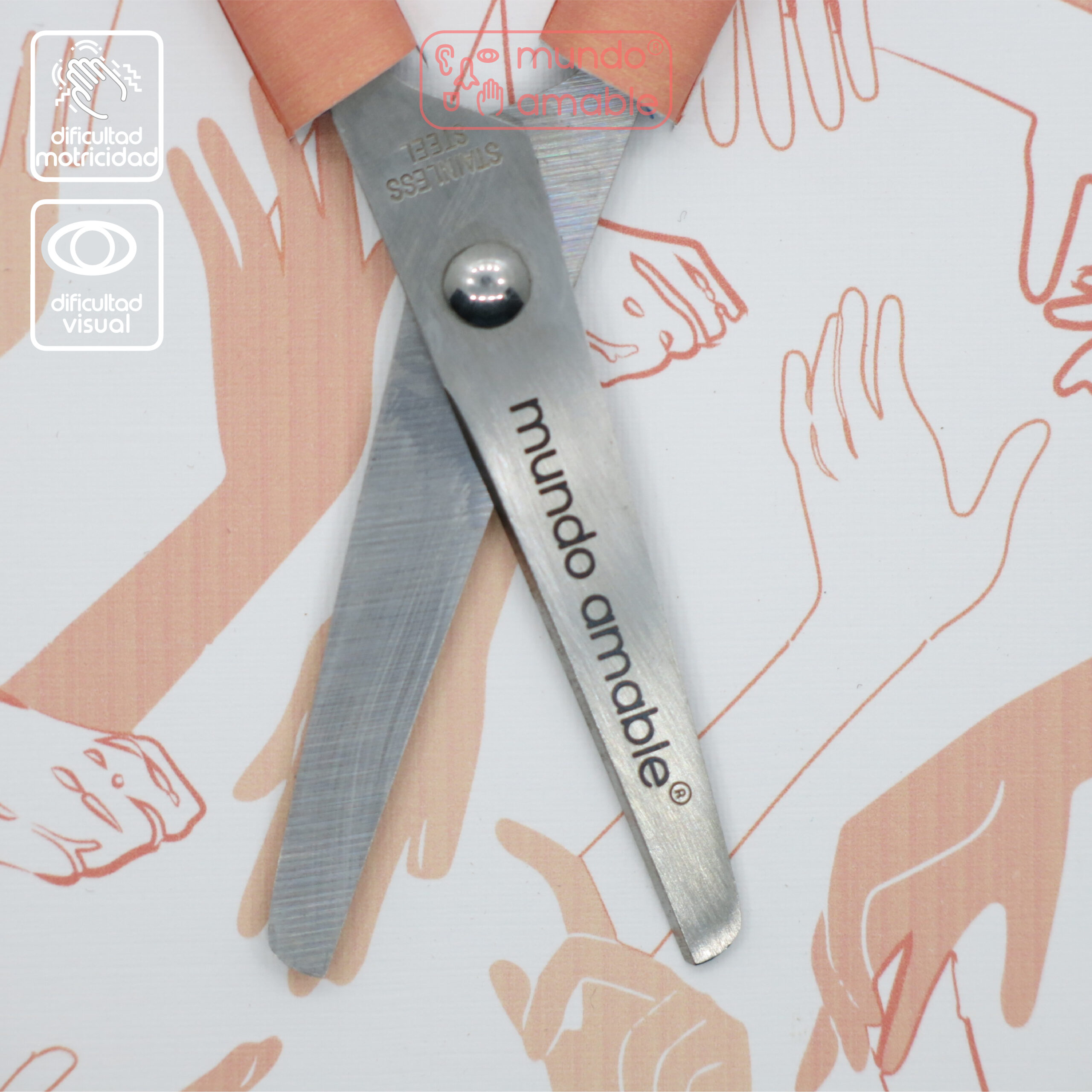 Tijeras doble control mundo amable motricidad dispraxia ciego temblor discapacidad asistida hoja punta redonda