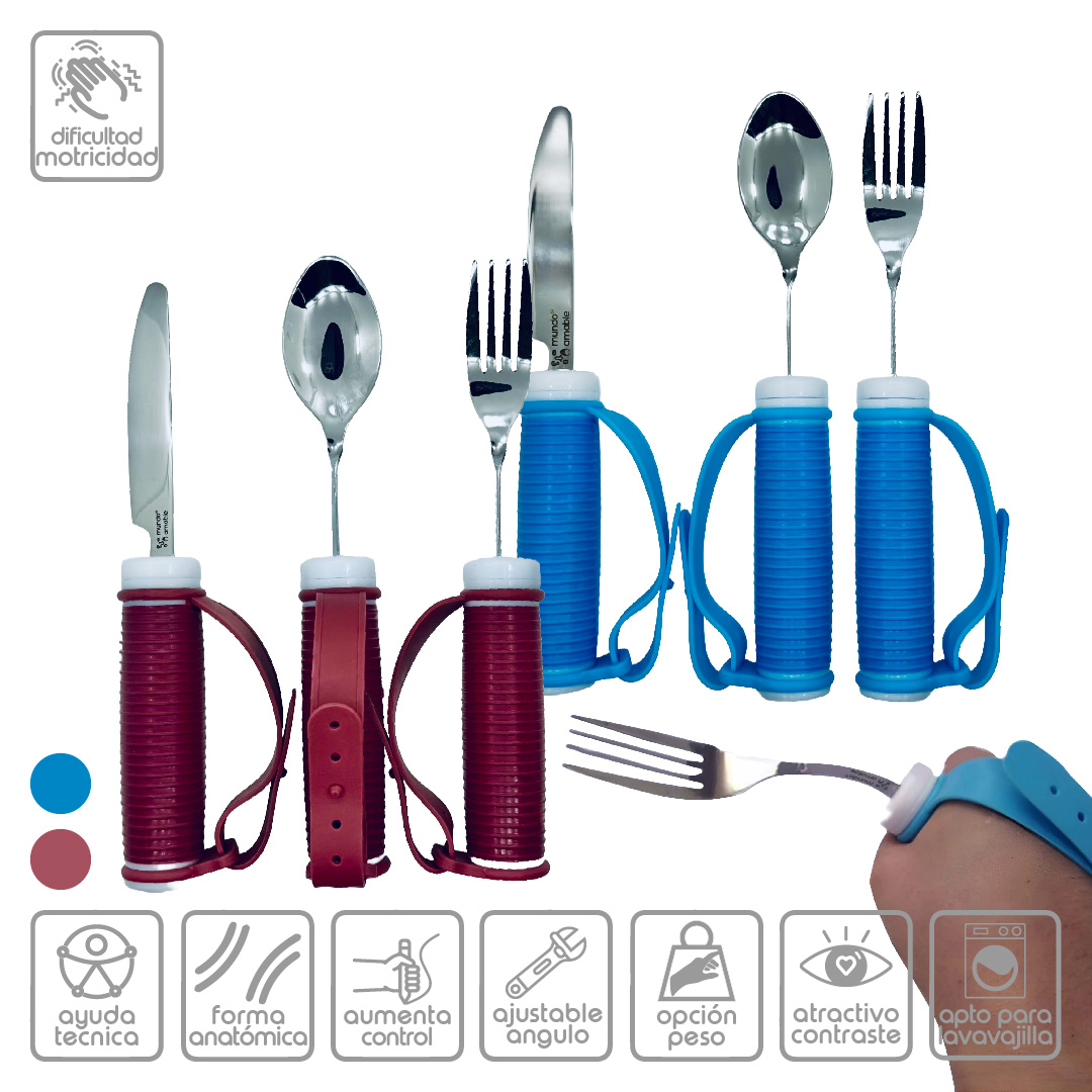 set cubiertos adaptados flexible peso ponderado discapacidad motricidad mundo amable