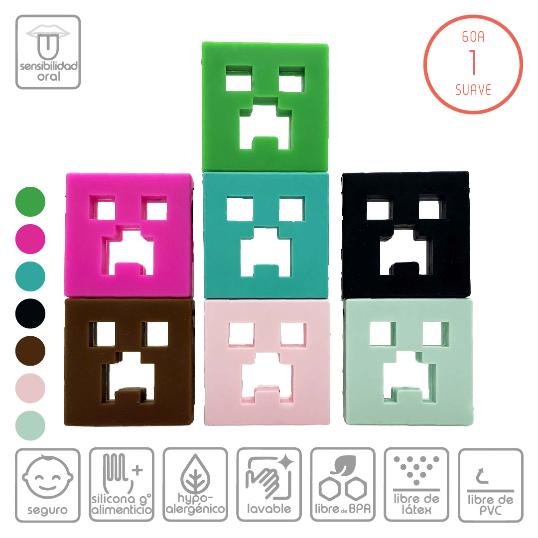 mordedor sensorial MINECRAFT creeper bloque nivel 1 Suave autismo mundo amable